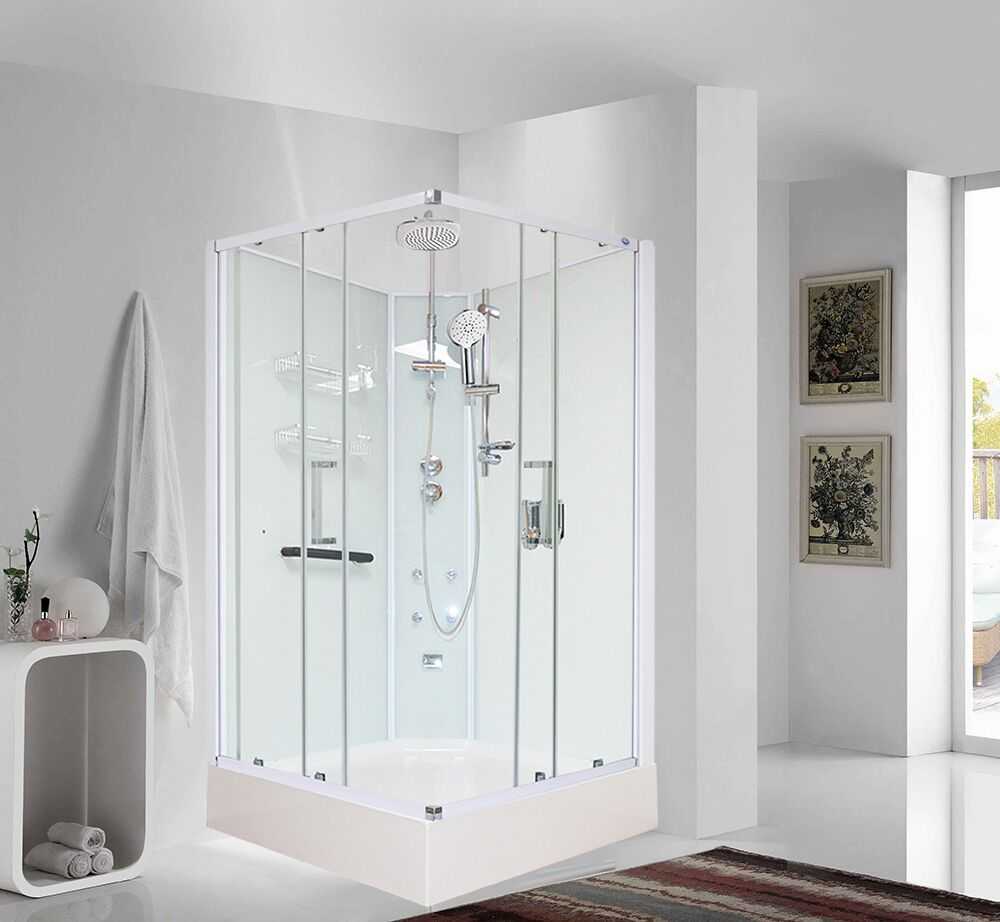 Aeros 14000 Aqua Series deluxe square corner-entry shower cubicle in a bathroom