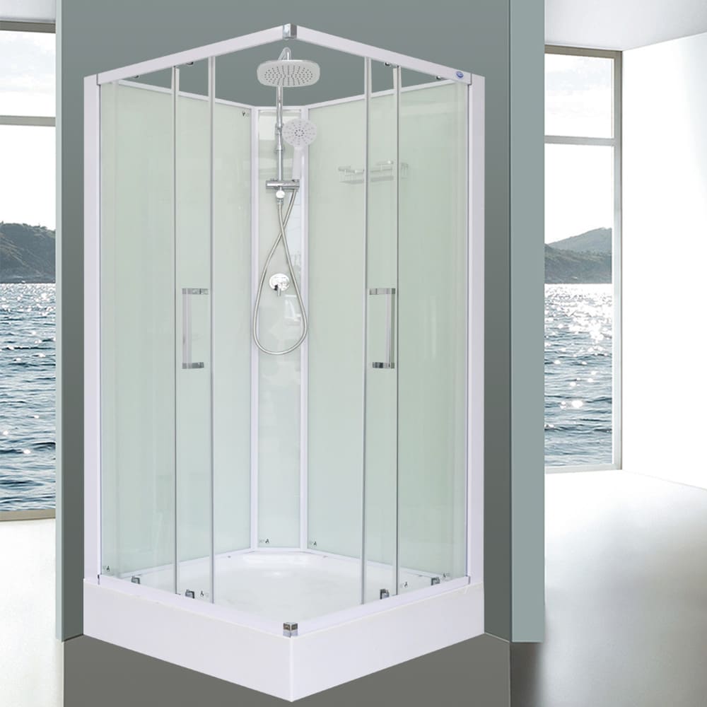 Double sliding door corner square shower cubicle