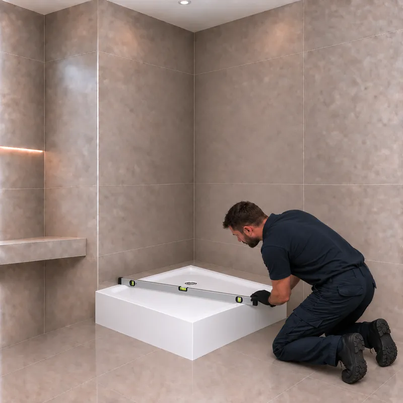 Step 2: Checking the shower tray is level