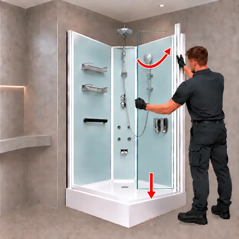 Step 8: Rotating and lowering the right fixed glass