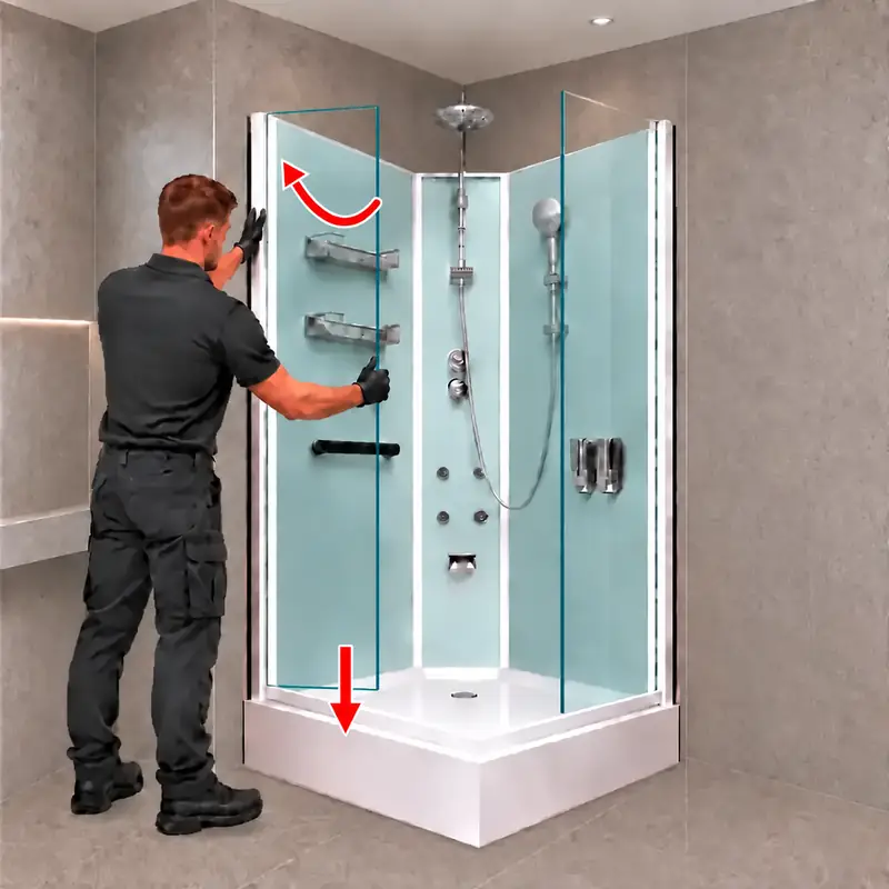 Step 9: Rotating and lowering the left fixed glass