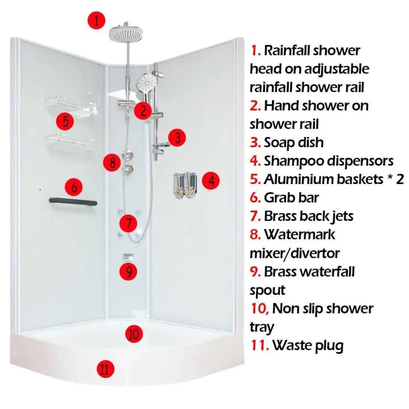 Aeros 12000 Aqua Series deluxe shower parts and accessories