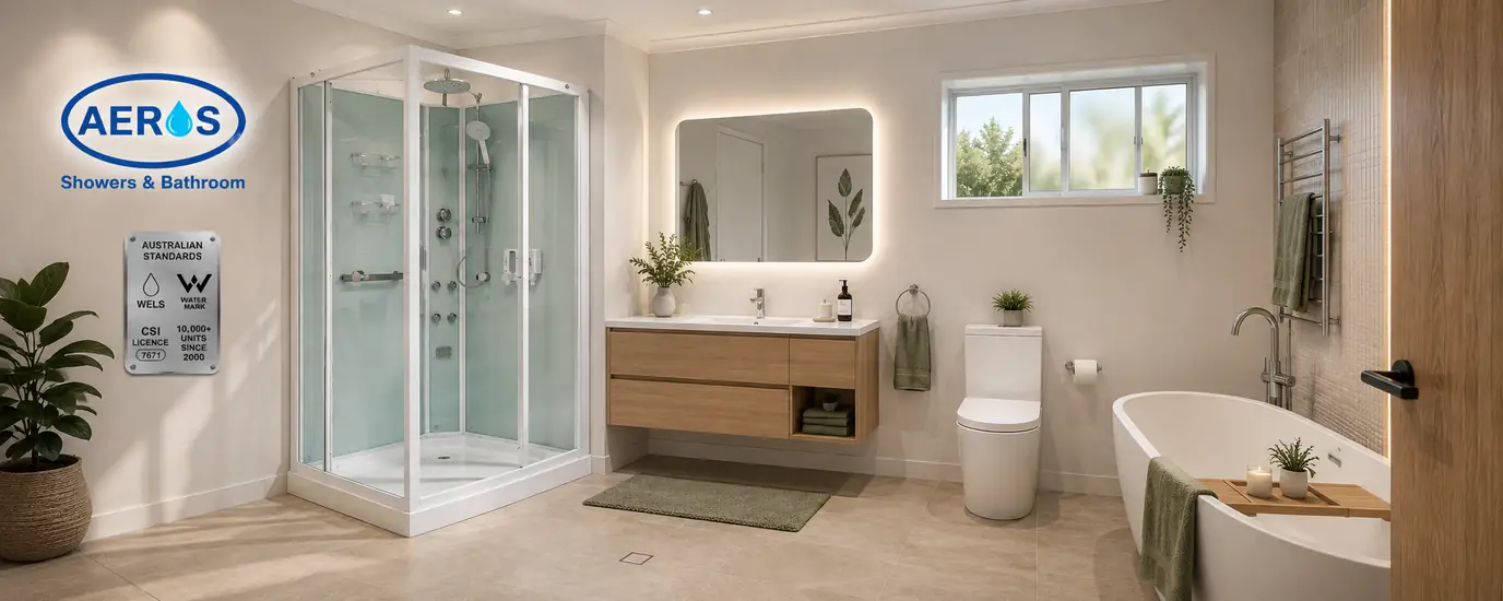 13000 Series buyers guide – Aeros 13000 Aqua Series shower cubicle in modern bathroom
