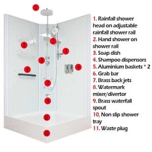 Aeros 14000 Aqua Series deluxe shower parts and accessories