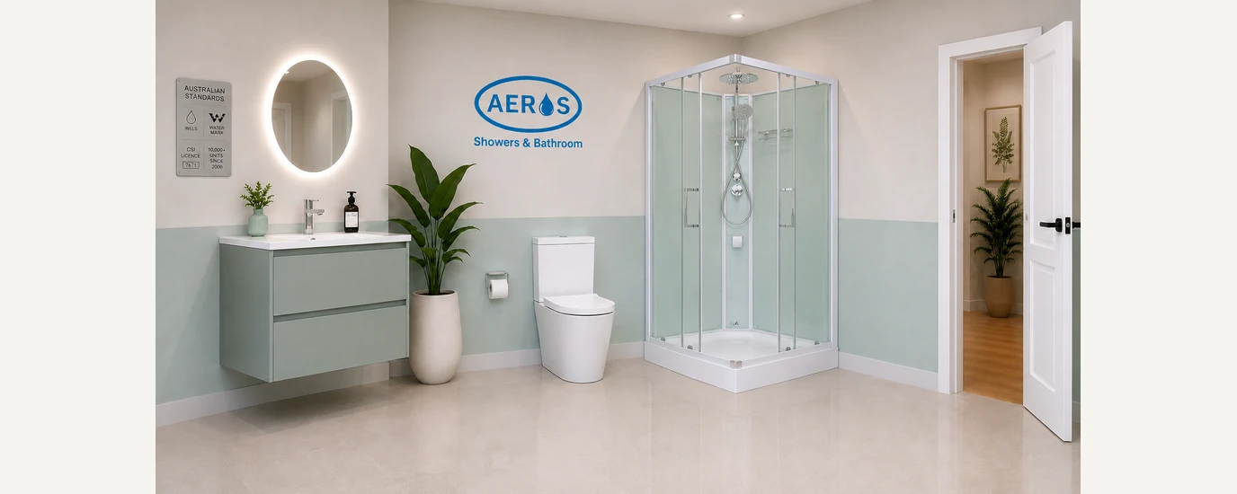 4000 Series buyers guide – Aeros 4000 Aqua Series square corner-entry shower cubicle in a modern bathroom