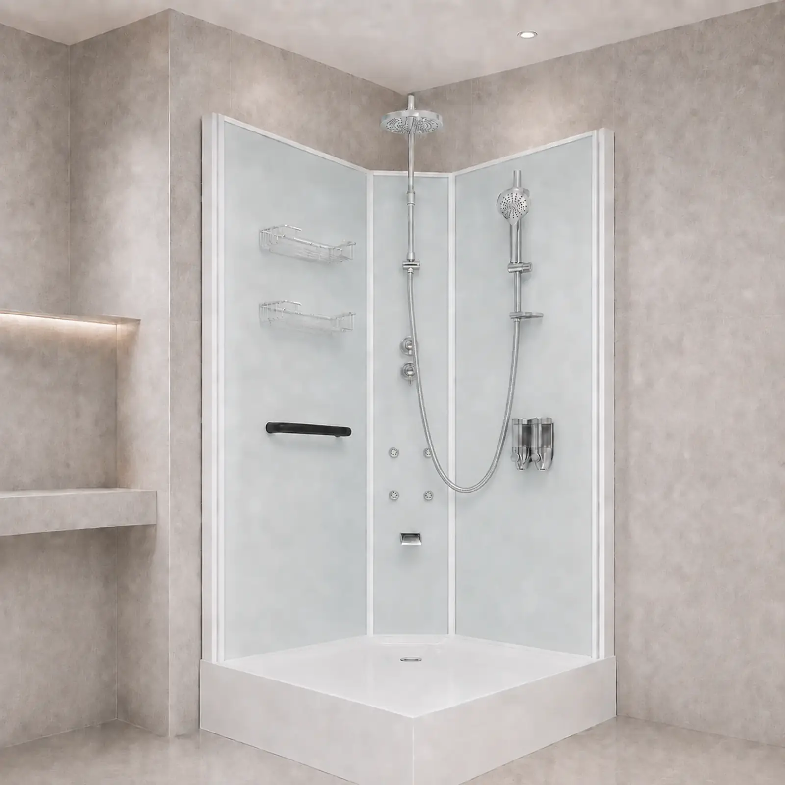 Aeros deluxe square shower cubicle internal functions and inclusions without front doors