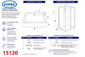 Aeros 15120 Aqua Series 1200 x 900 mm technical specifications and dimensions