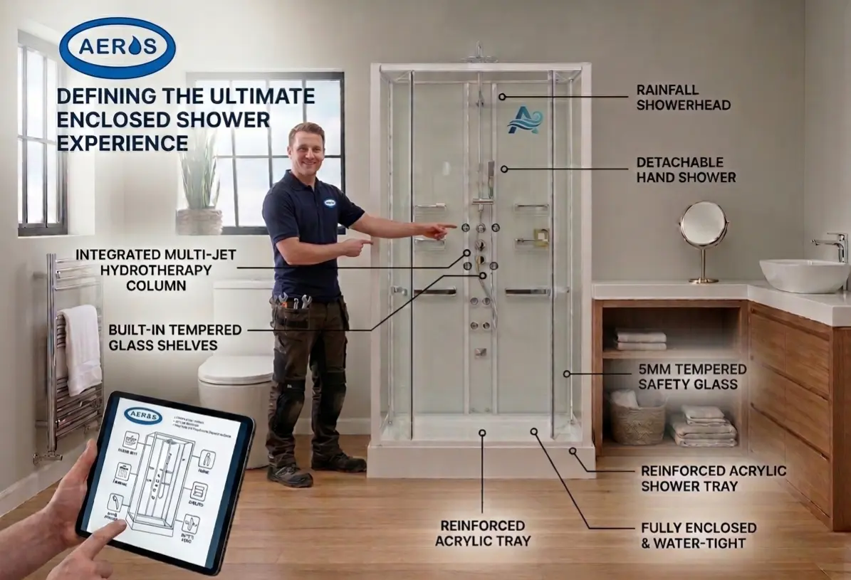Aeros fully enclosed shower cubicle product information