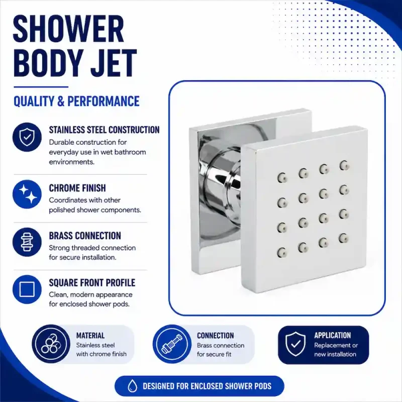 Aeros stainless steel shower body jet – front view Aeros stainless steel shower body jet front view with chrome finish