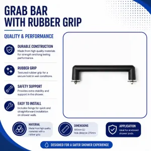 Aeros black shower grab bar with rubber grip