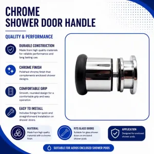 Aeros round chrome shower door handle with rubber grip