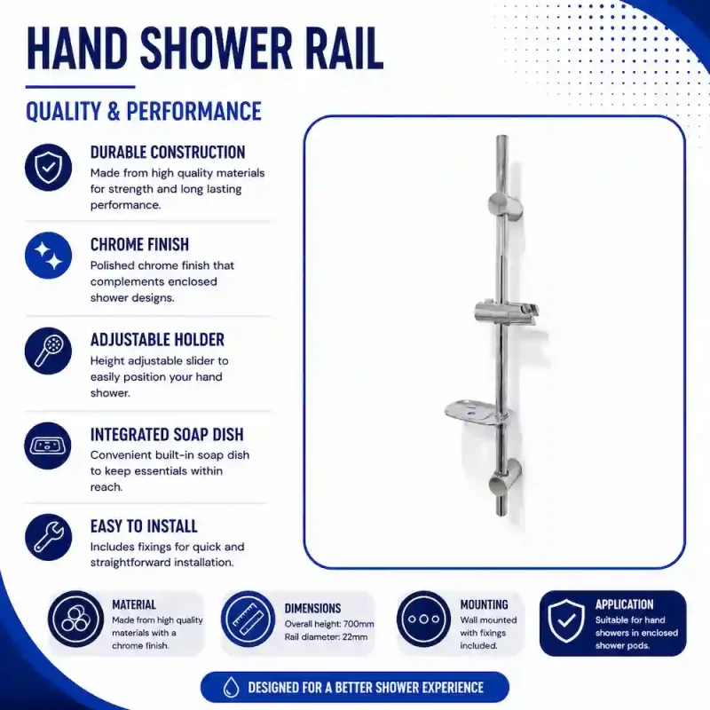 Aeros hand shower rail with adjustable soap dish and holder bracket Aeros hand shower rail with adjustable soap dish and holder bracket