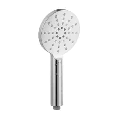Chrome Aeros 3-function hand shower with white face and push-button