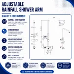Aeros adjustable rainfall shower arm specifications Aeros adjustable rainfall shower arm specification image for enclosed shower cubicles