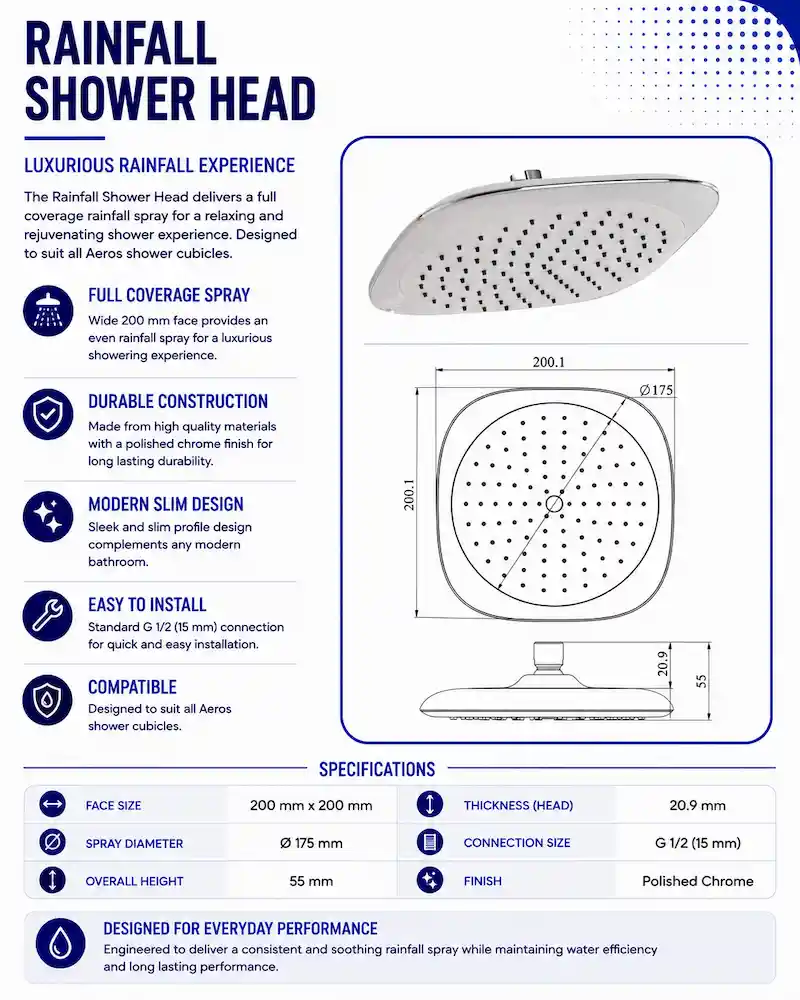 Aeros rainfall shower head – white White Aeros rainfall shower head