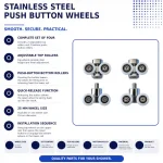 Stainless steel push button shower door rollers 25mm set of four with two adjustable top wheels and two bottom push-button wheels