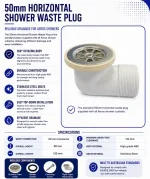 Aeros low-profile horizontal shower waste plug Aeros low-profile horizontal shower waste plug with steel grate and rubber gasket
